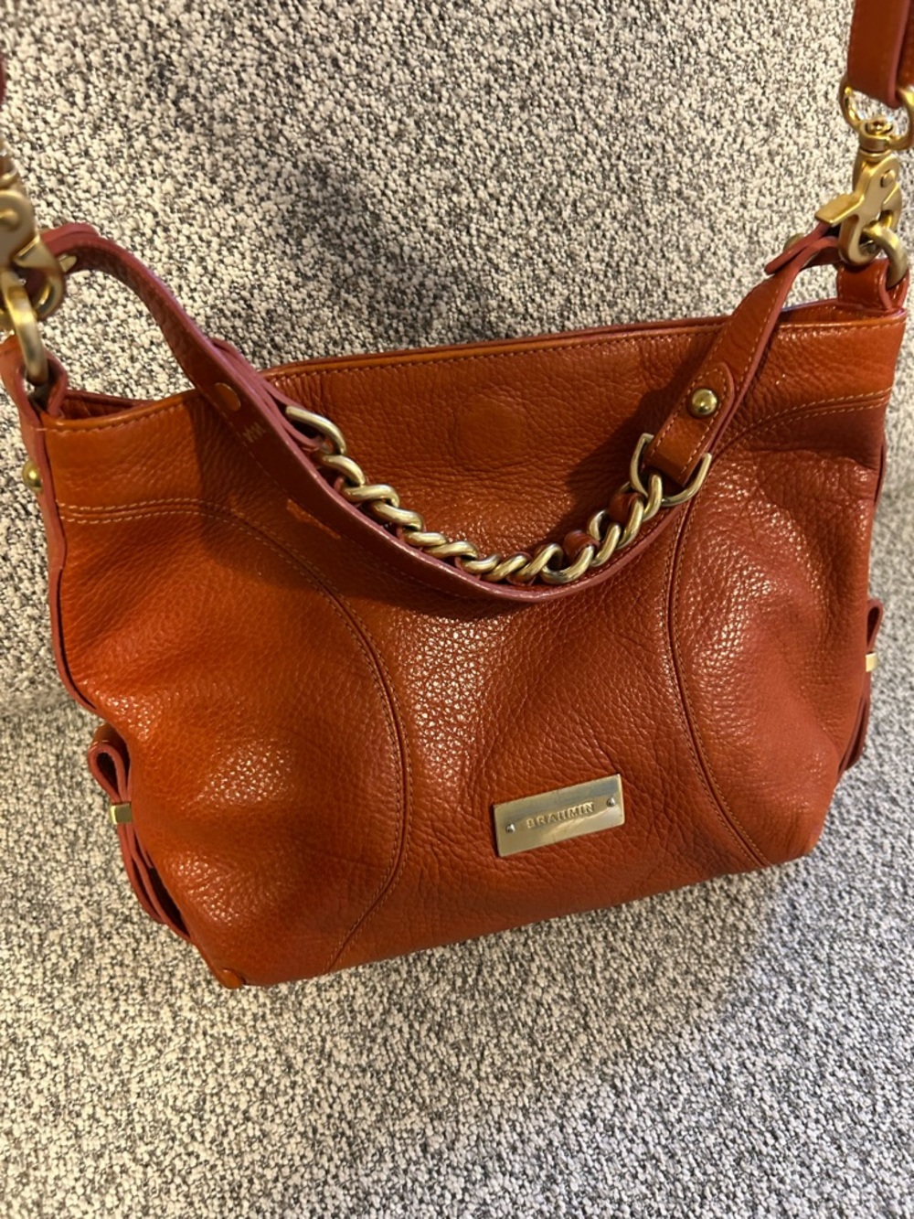 Brahmin Pebbled Leather Crossbody in Burnt Orange with Gold Hardware - Picture 5 of 15